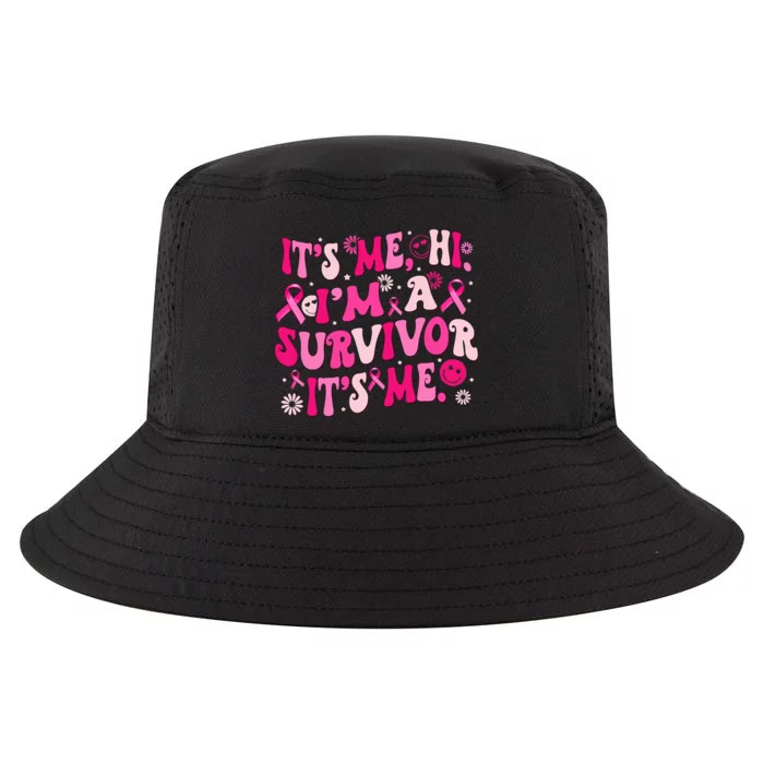 Groovy Its Me Hi Im Survivor Breast Cancer Awareness Cool Comfort Performance Bucket Hat