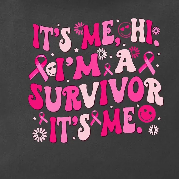 Groovy Its Me Hi Im Survivor Breast Cancer Awareness Zip Tote Bag