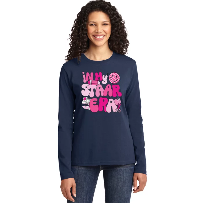 Groovy In My Staar Era Teacher Teacher Squad Test Day School Ladies Long Sleeve Shirt