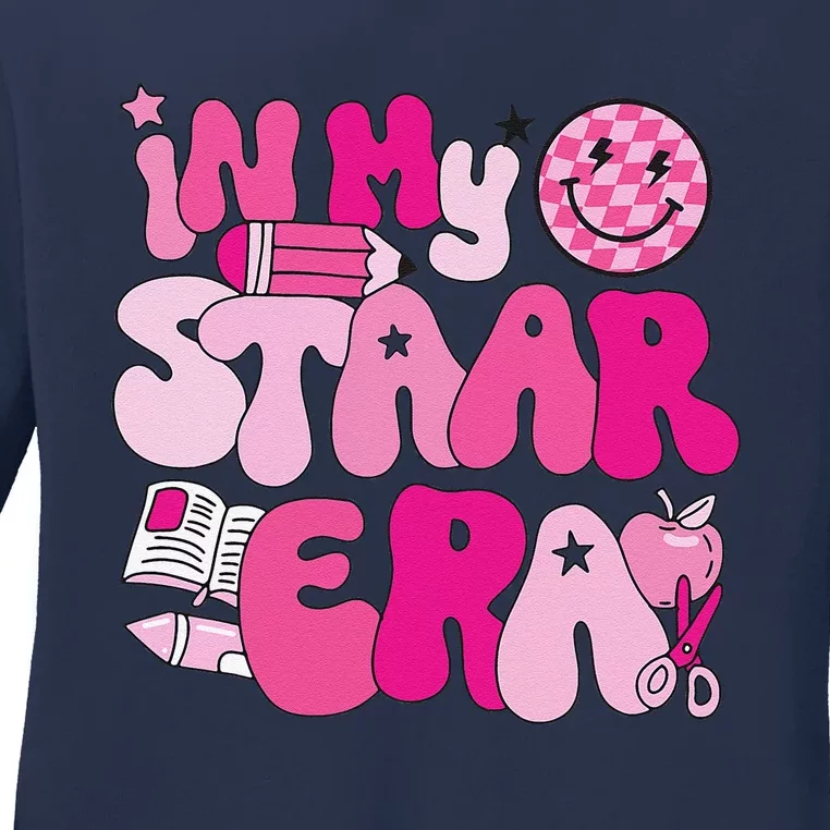 Groovy In My Staar Era Teacher Teacher Squad Test Day School Ladies Long Sleeve Shirt