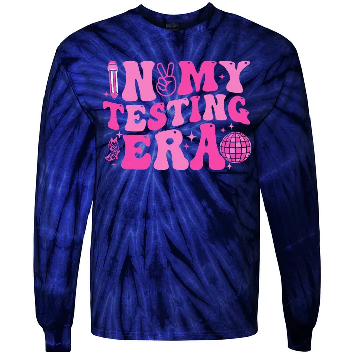 Groovy In My Testing Era Teacher Testing Day Motivational Tie-Dye Long Sleeve Shirt