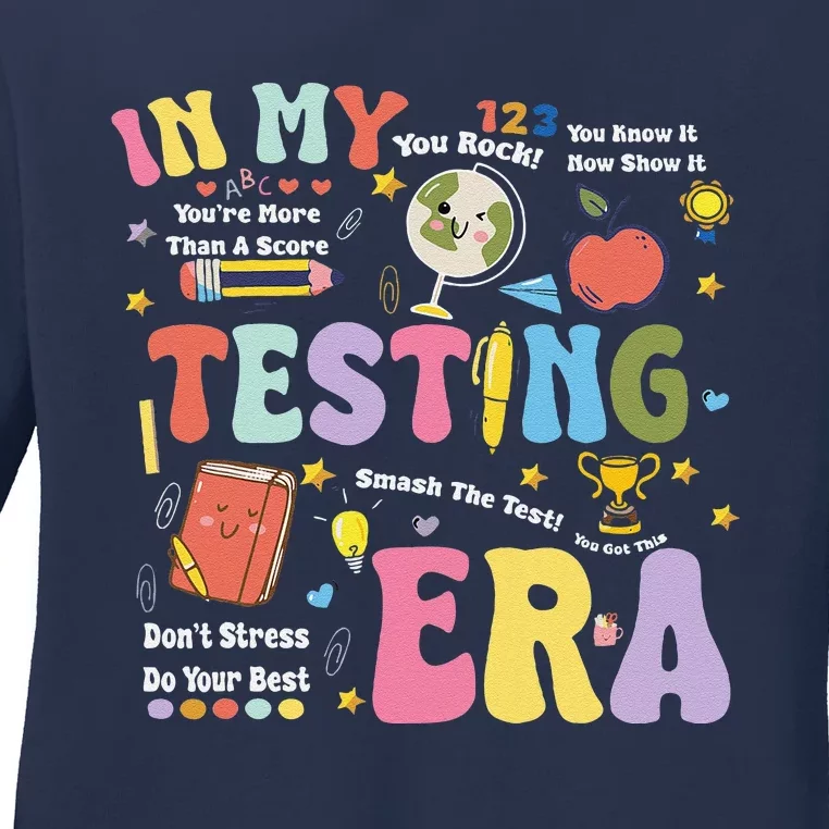 Groovy In My Testing Era Teacher Testing Day Motivational Ladies Long Sleeve Shirt