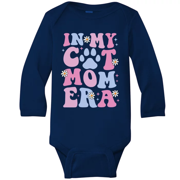 Groovy In My Cat Mom Era Funny Mother Cat Lover Gift Baby Long Sleeve Bodysuit