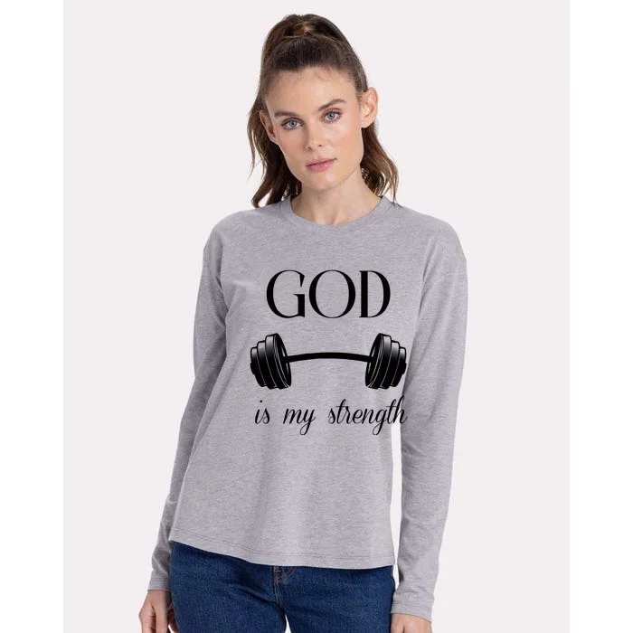 God Is My Strength Womens Cotton Relaxed Long Sleeve T-Shirt