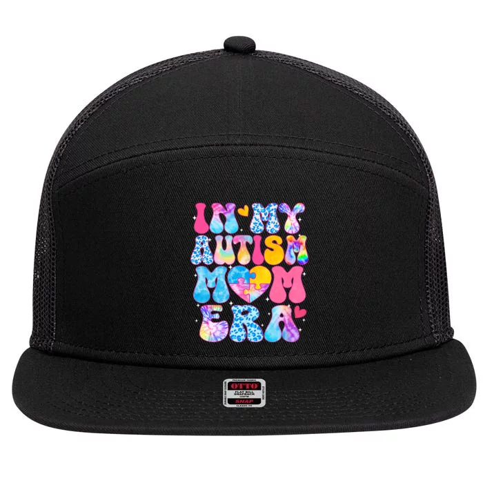 Groovy In My Autism Mom Era Autism Awareness Day 7 Panel Mesh Trucker Snapback Hat