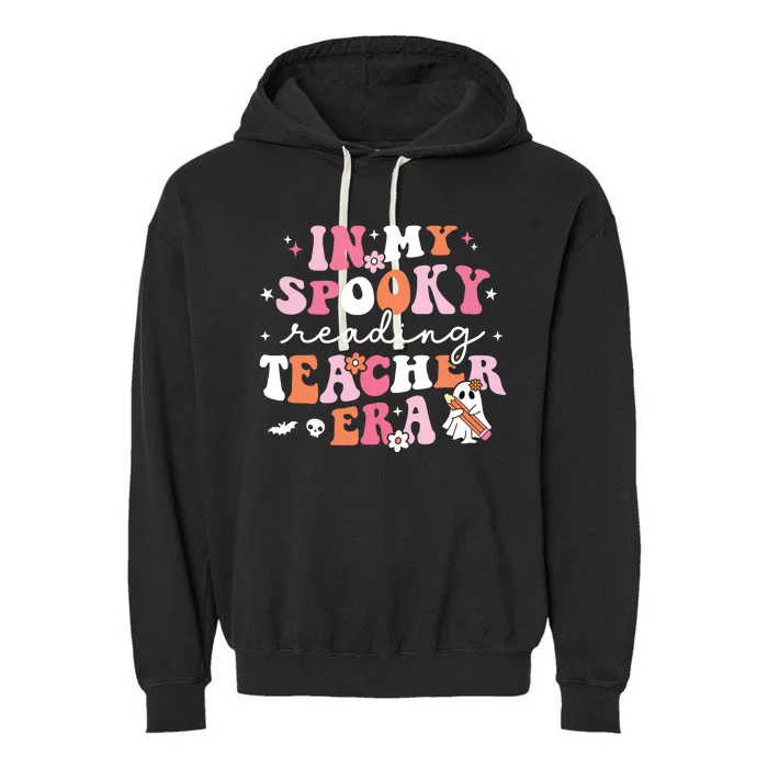 Groovy In My Spooky Reading Teacher Era Cute Ghost Halloween Garment-Dyed Fleece Hoodie