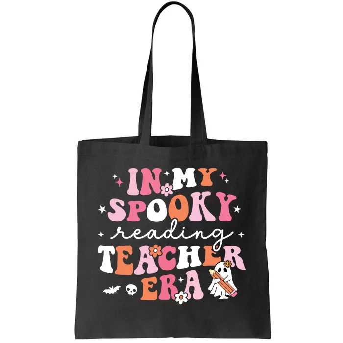 Groovy In My Spooky Reading Teacher Era Cute Ghost Halloween Tote Bag