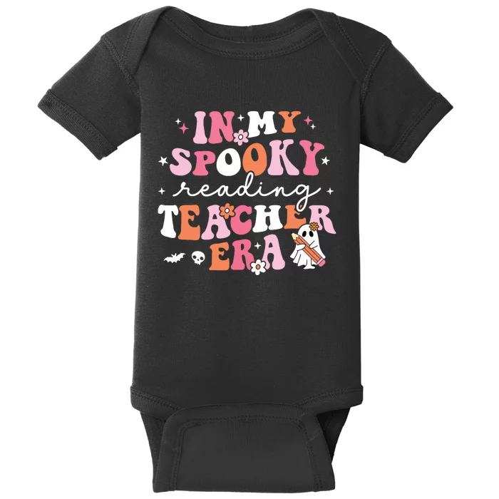 Groovy In My Spooky Reading Teacher Era Cute Ghost Halloween Baby Bodysuit