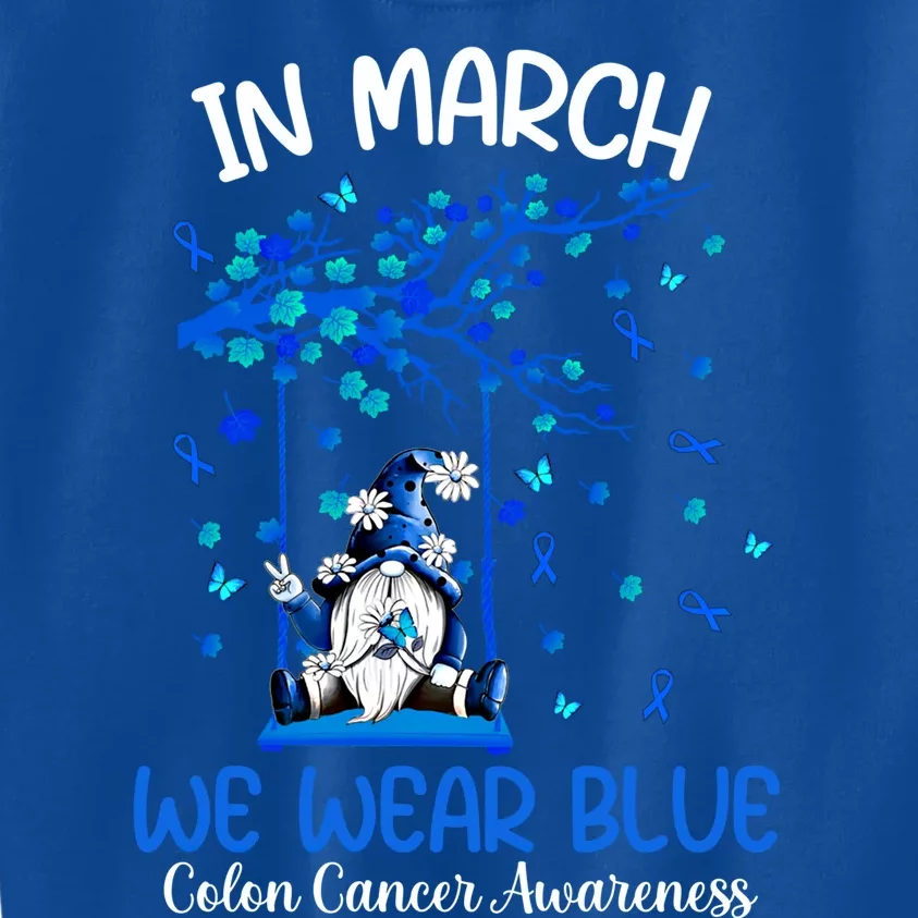 Gnome In March We Wear Blue Clothing Colon Cancer Awareness Cute Gift Kids Sweatshirt