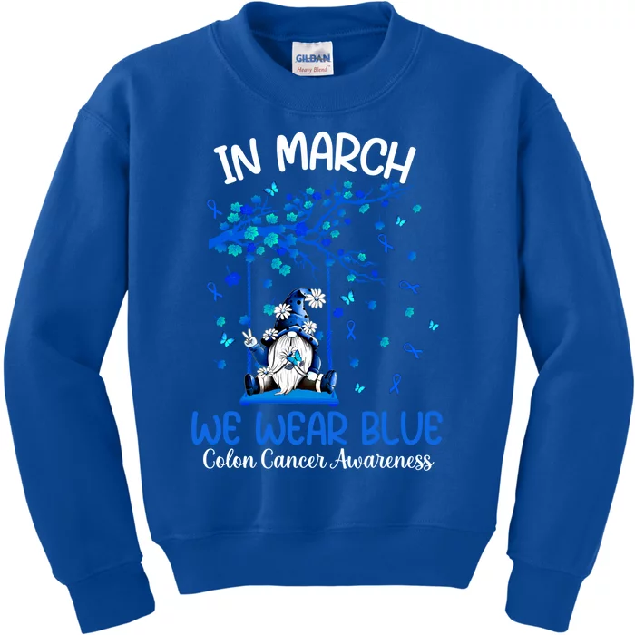 Gnome In March We Wear Blue Clothing Colon Cancer Awareness Cute Gift Kids Sweatshirt