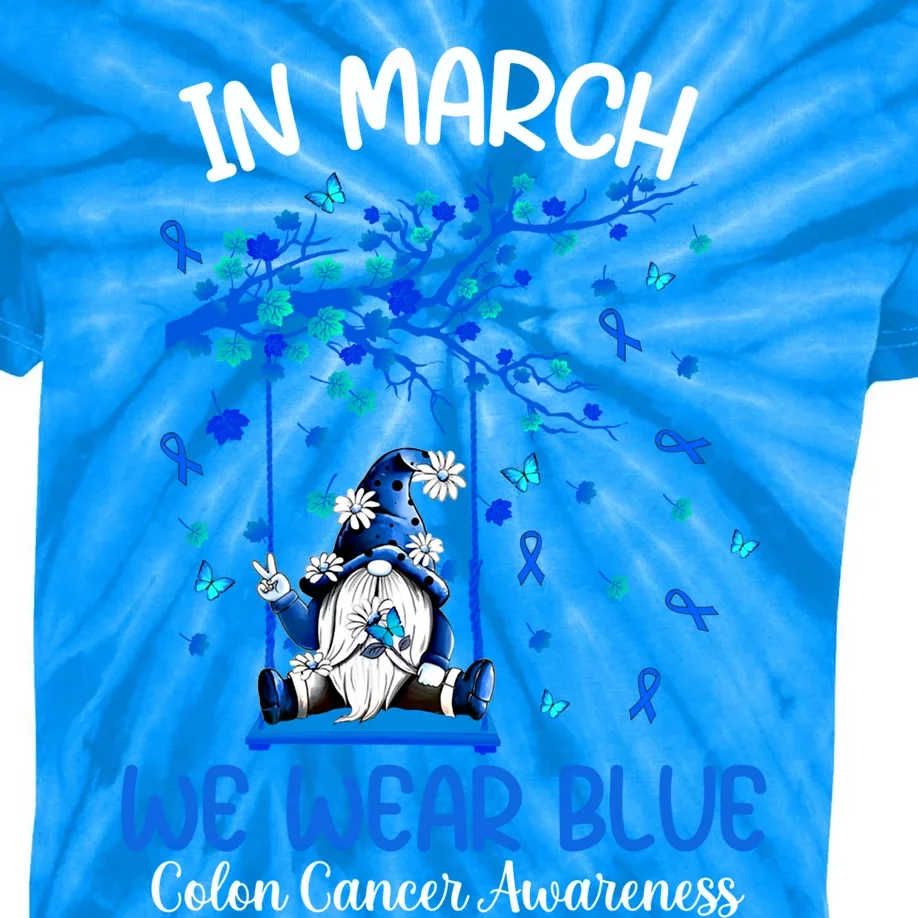 Gnome In March We Wear Blue Clothing Colon Cancer Awareness Cute Gift Kids Tie-Dye T-Shirt