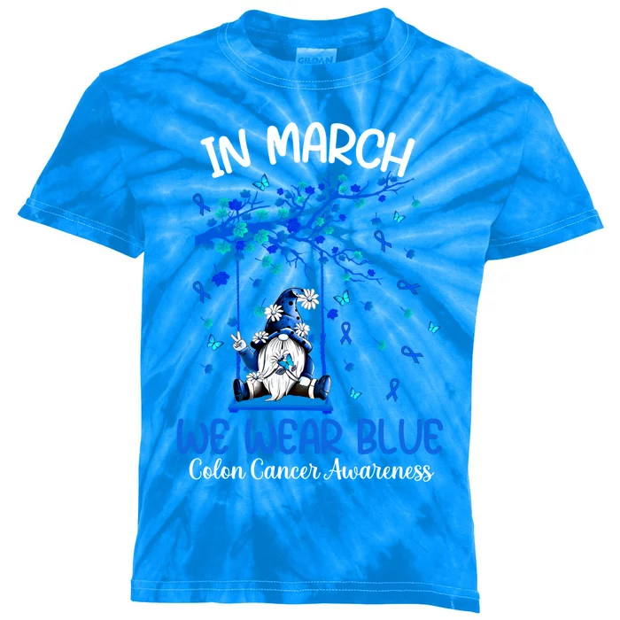 Gnome In March We Wear Blue Clothing Colon Cancer Awareness Cute Gift Kids Tie-Dye T-Shirt