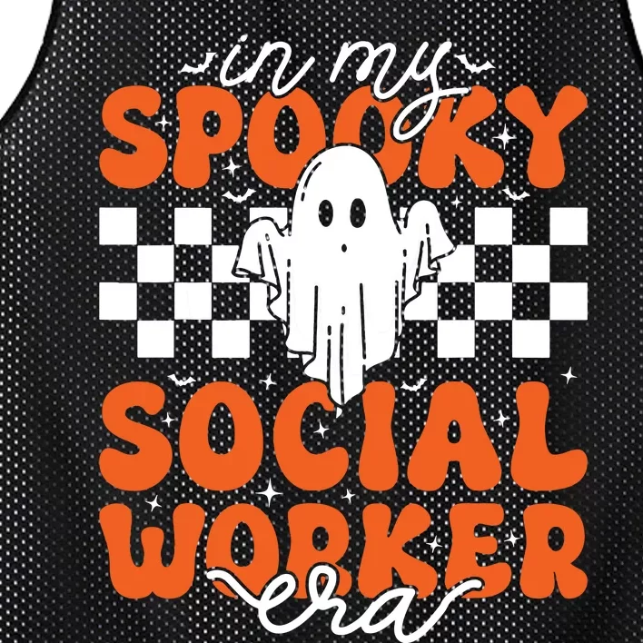 Groovy In My Spooky Social Worker Era Cute Ghost Halloween Mesh Reversible Basketball Jersey Tank