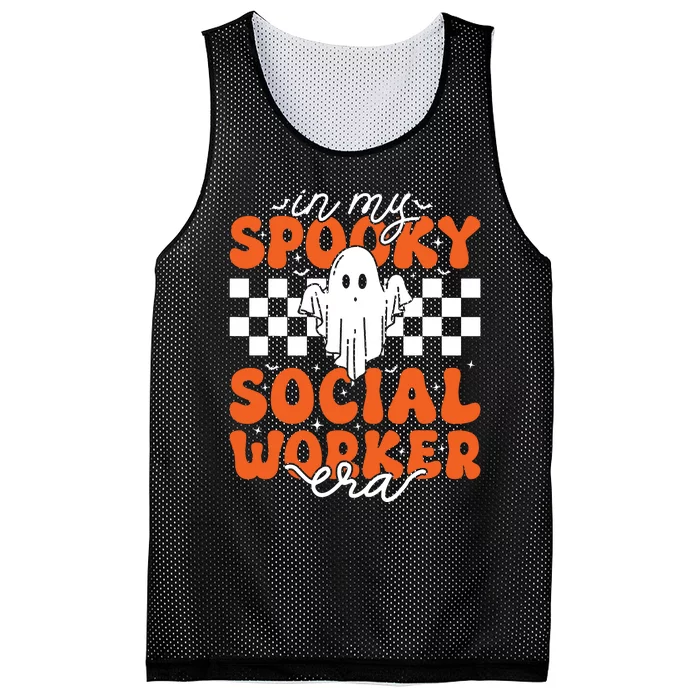 Groovy In My Spooky Social Worker Era Cute Ghost Halloween Mesh Reversible Basketball Jersey Tank