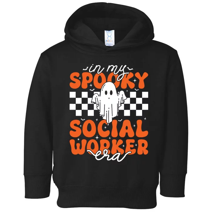 Groovy In My Spooky Social Worker Era Cute Ghost Halloween Toddler Hoodie