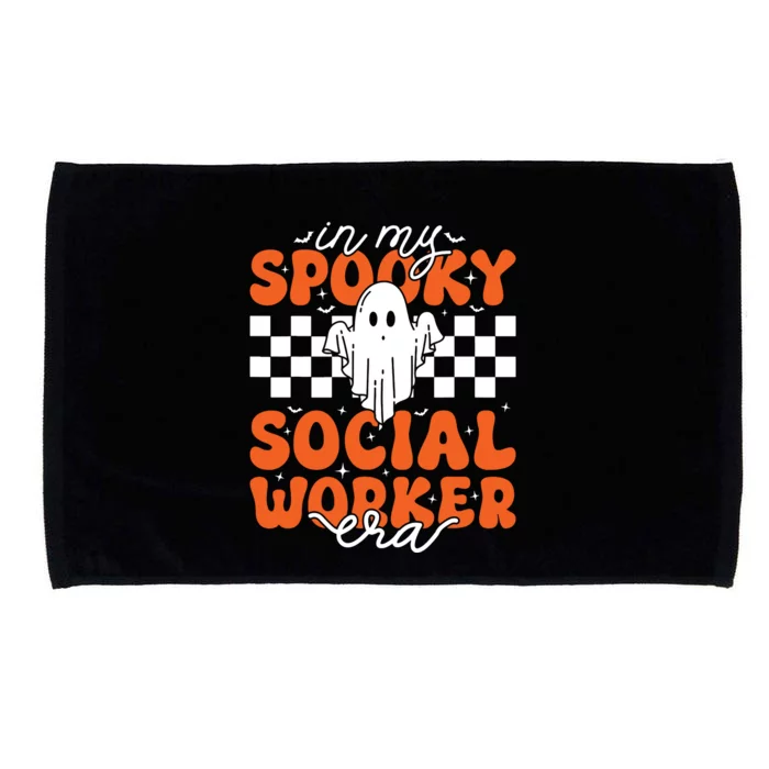 Groovy In My Spooky Social Worker Era Cute Ghost Halloween Microfiber Hand Towel