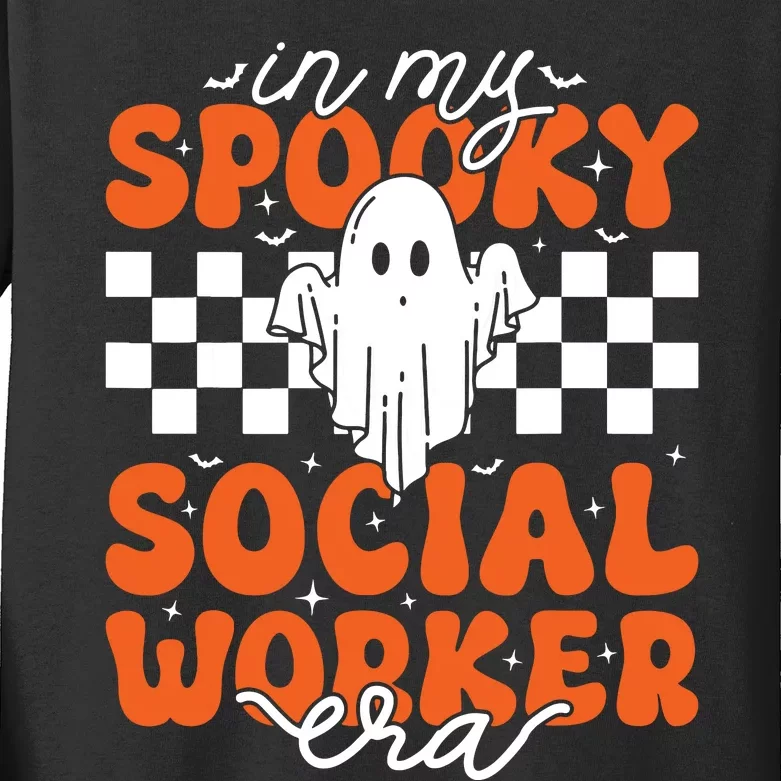 Groovy In My Spooky Social Worker Era Cute Ghost Halloween Kids Long Sleeve Shirt