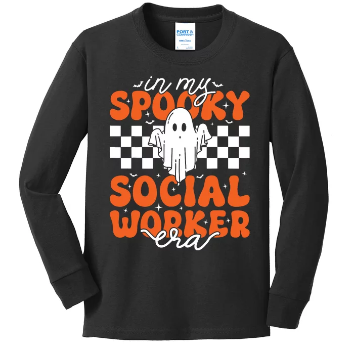 Groovy In My Spooky Social Worker Era Cute Ghost Halloween Kids Long Sleeve Shirt