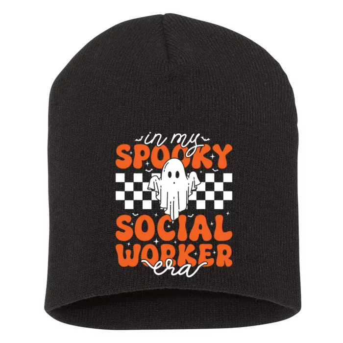 Groovy In My Spooky Social Worker Era Cute Ghost Halloween Short Acrylic Beanie