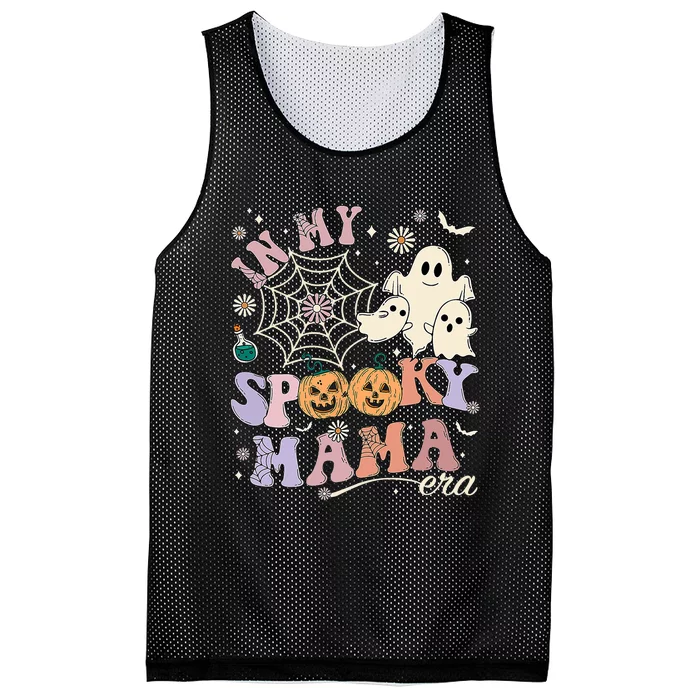 Groovy In My Spooky Mama Era Ghost Pumpkin Halloween Costume Mesh Reversible Basketball Jersey Tank