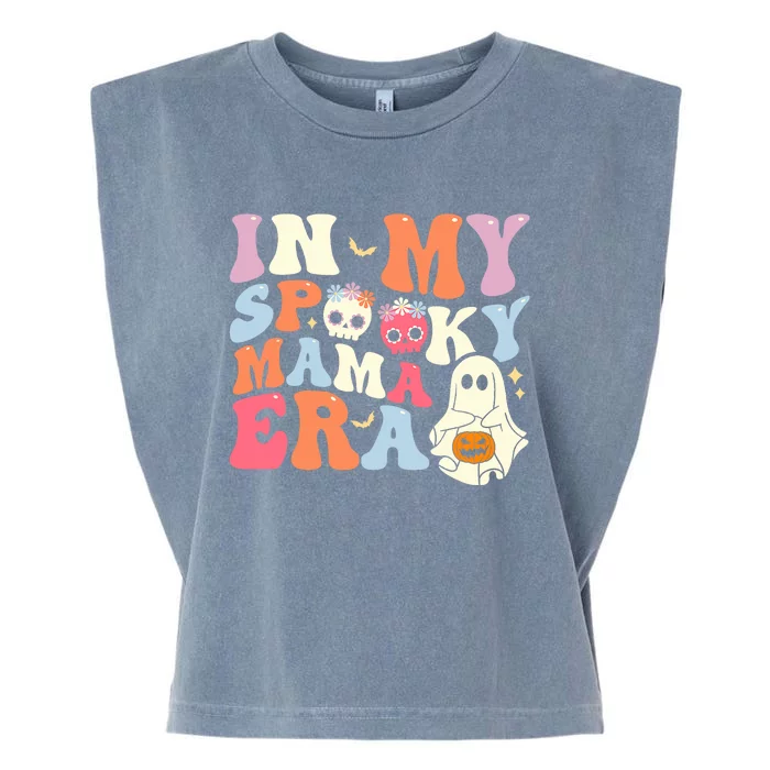 Groovy In My Spooky Mama Era Ghost Halloween Floral Mom Garment-Dyed Women's Muscle Tee