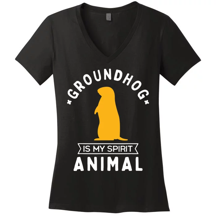 Groundhog Is My Spirit Animal Funny Woodchuck Women's V-Neck T-Shirt