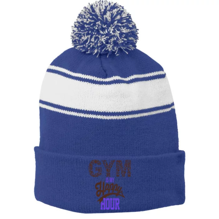 Gym Is My Happy Hour Gym Lovers Fitness Gift Stripe Pom Pom Beanie