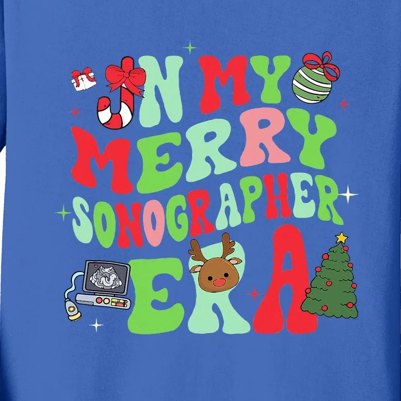 Groovy In My Merry Sonographer Era Funny Christmas Kids Long Sleeve Shirt