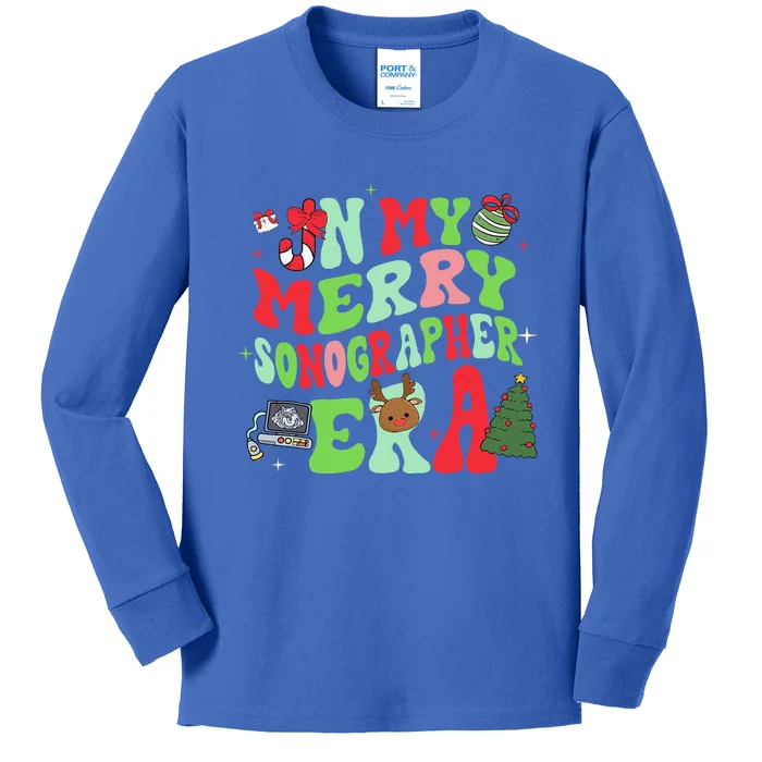 Groovy In My Merry Sonographer Era Funny Christmas Kids Long Sleeve Shirt