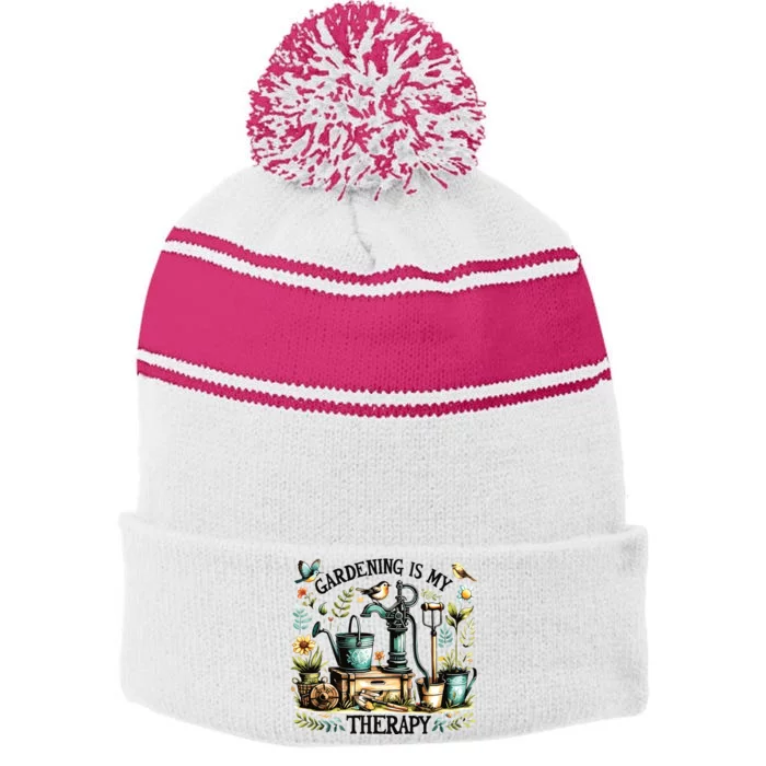 Gardening Is My Therapy Stripe Pom Pom Beanie