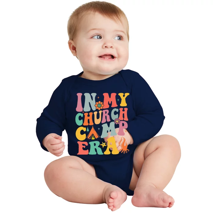 Groovy In My Church Camp Era Summer Camp Camping Funny Baby Long Sleeve Bodysuit