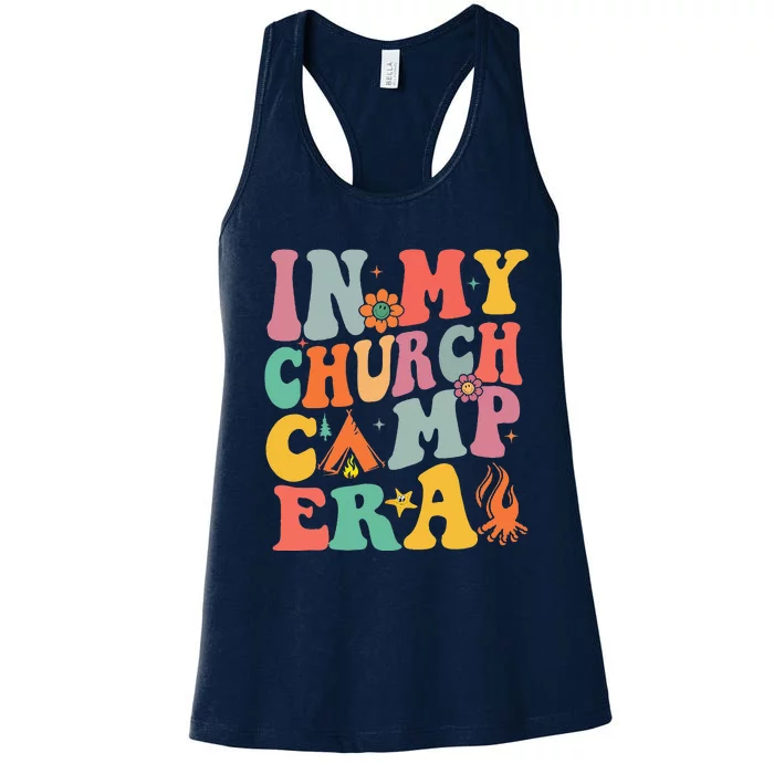 Groovy In My Church Camp Era Summer Camp Camping Funny Women's Racerback Tank