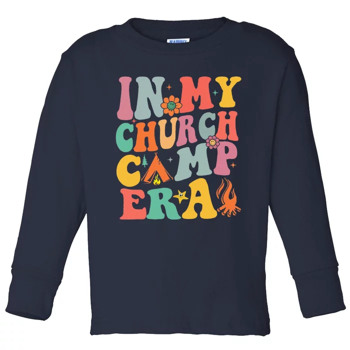 Groovy In My Church Camp Era Summer Camp Camping Funny Toddler Long Sleeve Shirt