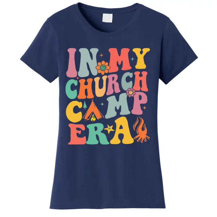 Groovy In My Church Camp Era Summer Camp Camping Funny Women's T-Shirt