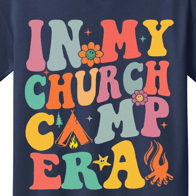 Groovy In My Church Camp Era Summer Camp Camping Funny Kids T-Shirt