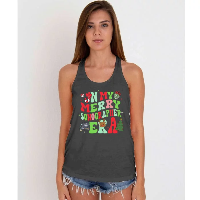 Groovy In My Merry Sonographer Era Christmas Women's Knotted Racerback Tank