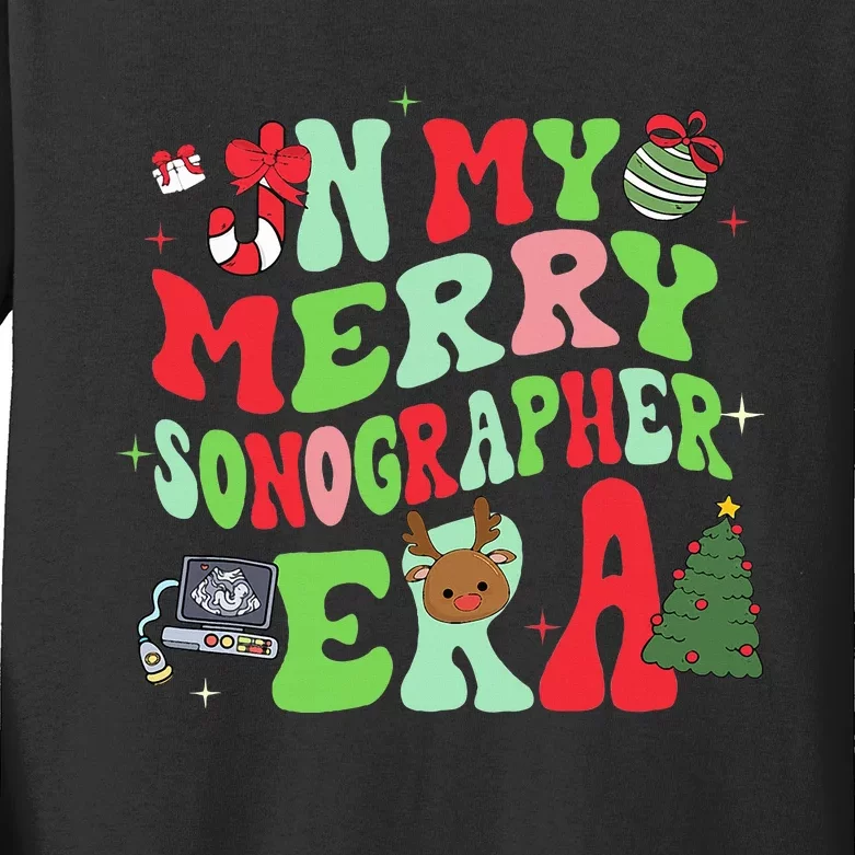 Groovy In My Merry Sonographer Era Christmas Kids Long Sleeve Shirt