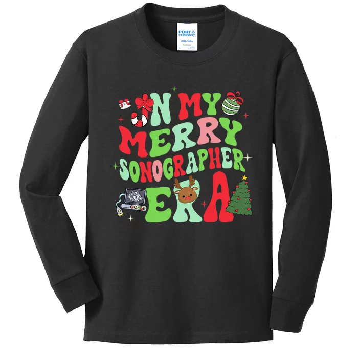 Groovy In My Merry Sonographer Era Christmas Kids Long Sleeve Shirt