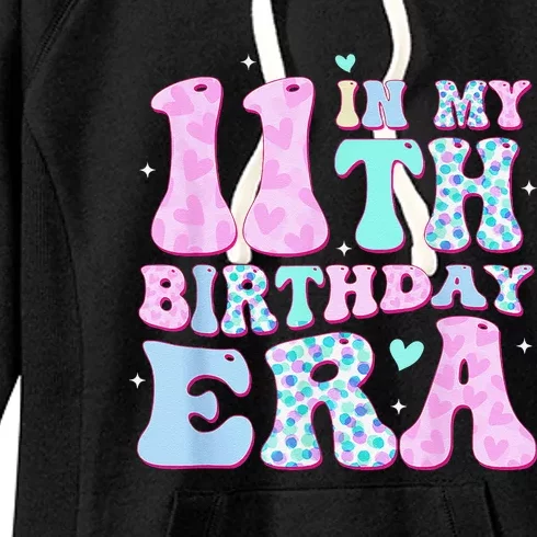 Groovy In My 11th Birthday Era Eleven 11 Years Old Birthday Women's Fleece Hoodie