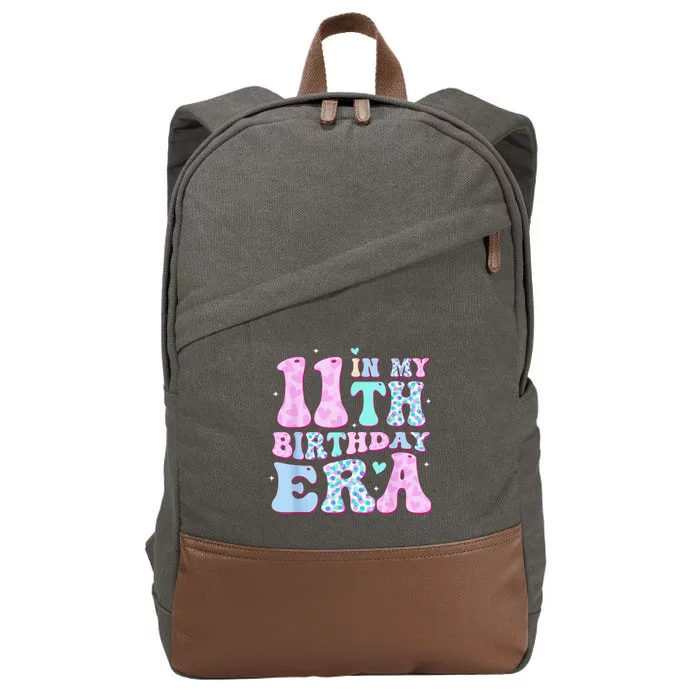 Groovy In My 11th Birthday Era Eleven 11 Years Old Birthday Cotton Canvas Backpack