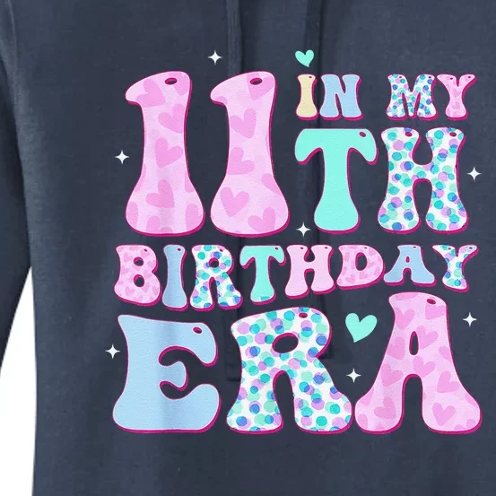 Groovy In My 11th Birthday Era Eleven 11 Years Old Birthday Women's Pullover Hoodie