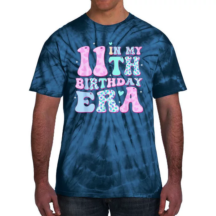 Groovy In My 11th Birthday Era Eleven 11 Years Old Birthday Tie-Dye T-Shirt