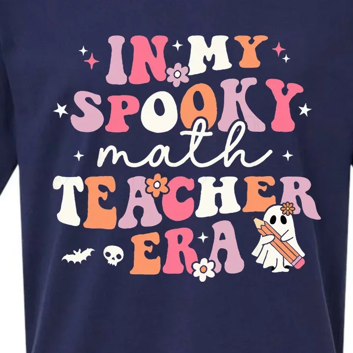 Groovy In My Spooky Math Teacher Era Ghost Funny Halloween Sueded Cloud Jersey T-Shirt