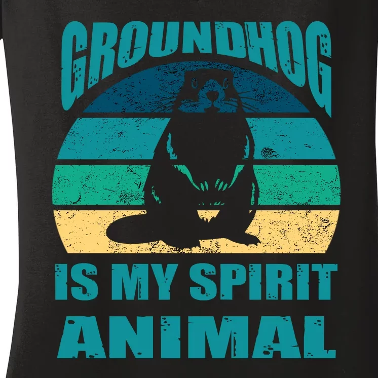 Groundhog Is My Spirit Animal Funny Woodchuck Women's V-Neck T-Shirt