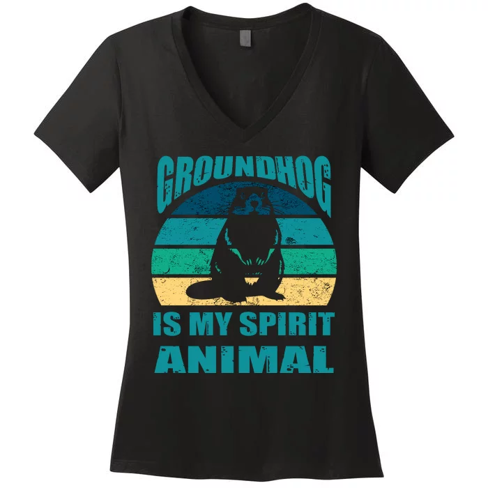 Groundhog Is My Spirit Animal Funny Woodchuck Women's V-Neck T-Shirt