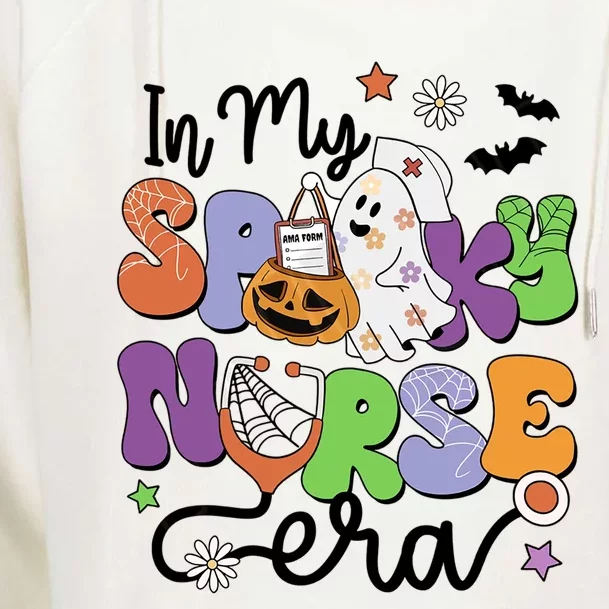 Groovy In My Spooky Nurse Era Spooky Nurse Halloween Ghost Cute Gift Womens Funnel Neck Pullover Hood