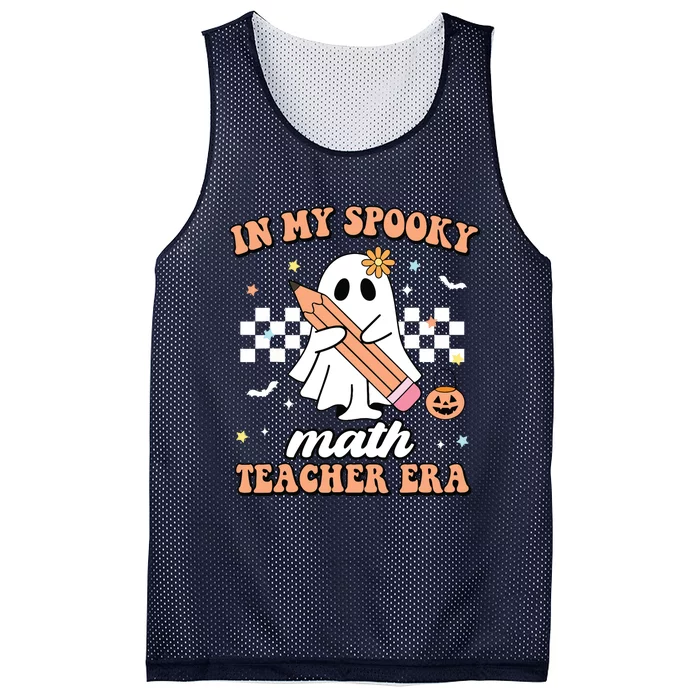 Groovy In My Spooky Math Teacher Era Ghost Halloween Gifts Mesh Reversible Basketball Jersey Tank