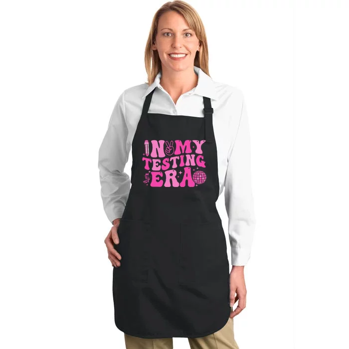 Groovy In My Testing Era Teacher Testing Day Motivational Full-Length Apron With Pocket