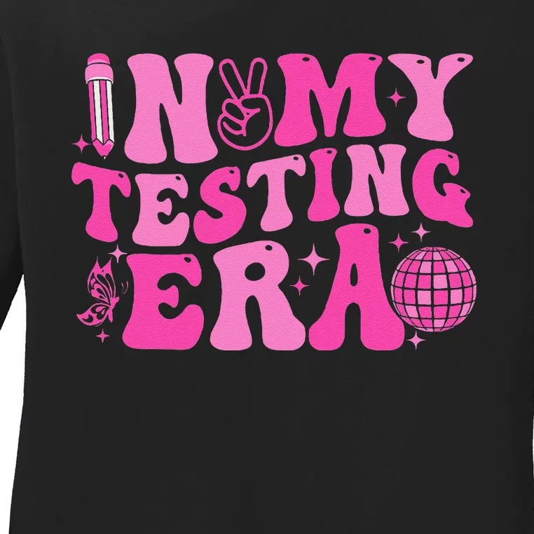 Groovy In My Testing Era Teacher Testing Day Motivational Ladies Long Sleeve Shirt