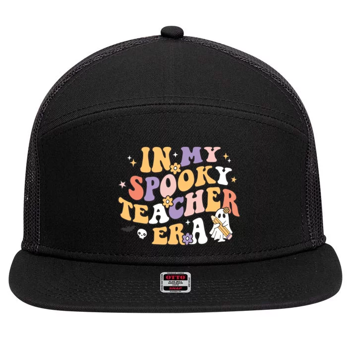 Groovy In My Spooky Teacher Era Halloween Ghost 7 Panel Mesh Trucker Snapback Hat